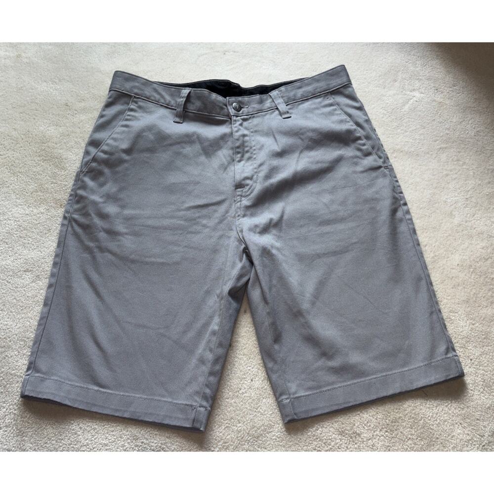 Volcom Mens Size 33 Gray Chino Shorts Stretch Heather Khaki Flat Front Inseam 10